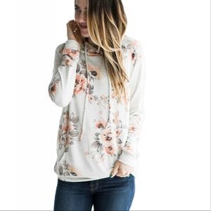 💥LAST ONE!💥 Soft Ivory Floral Drawstring Hoodie
